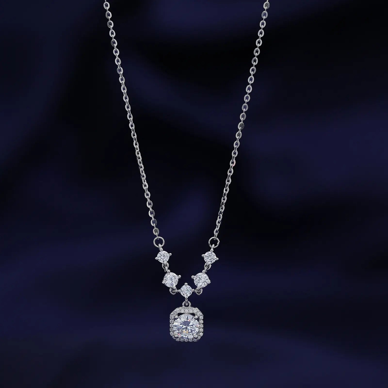 Silver Square Diamond Necklace for Women - Tweov Jewels