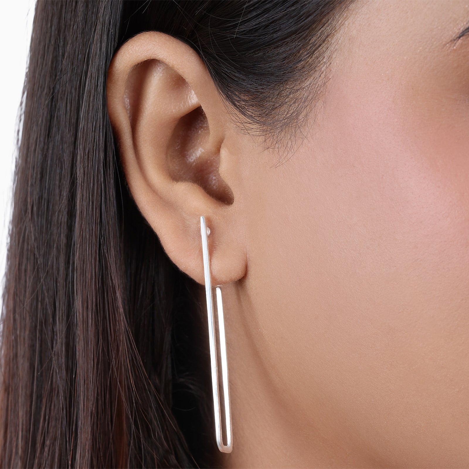 Long U Shaped Silver Dangle Earrings
