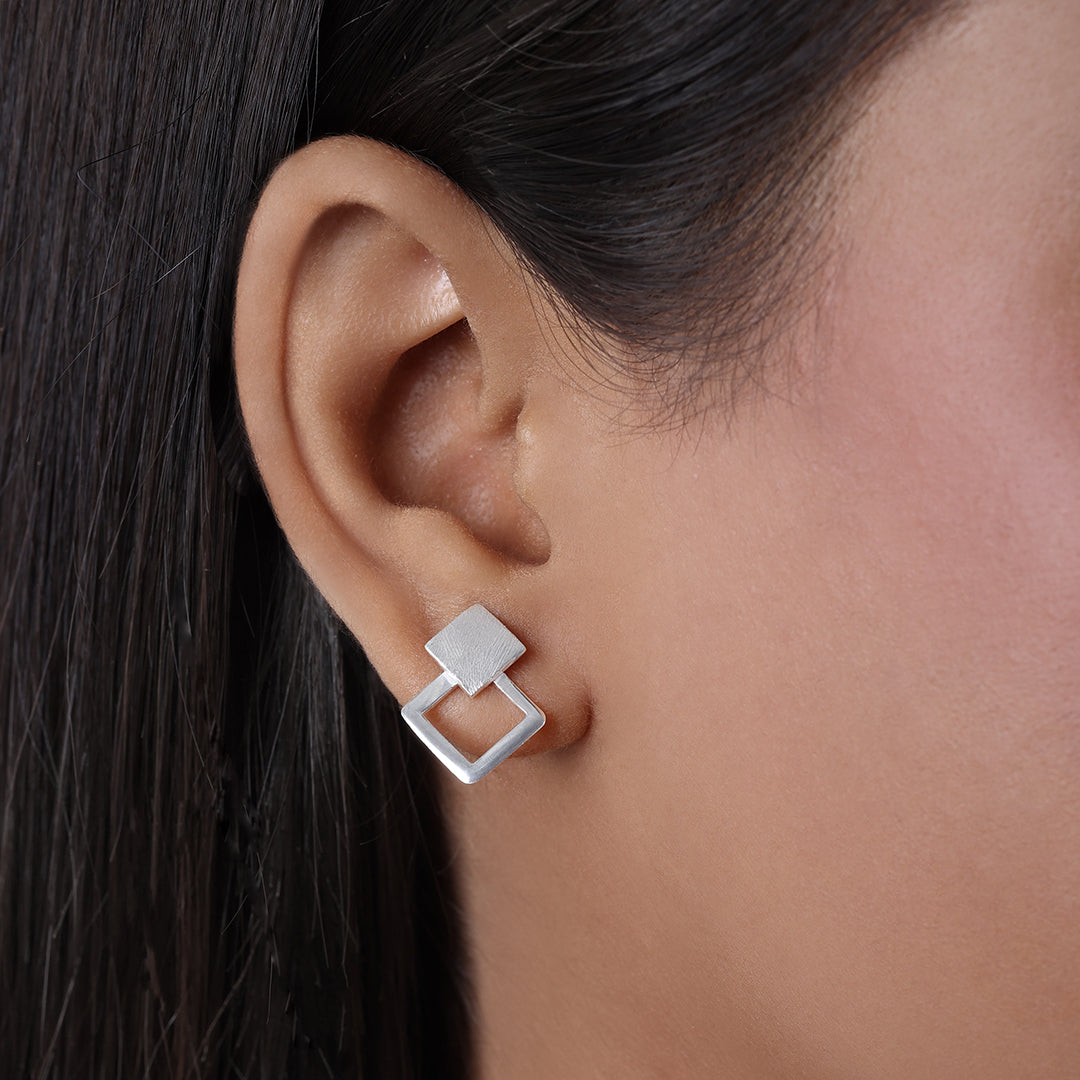 Pure 925 Silver Studs - Sterling Square Texture - Tweov Jewels