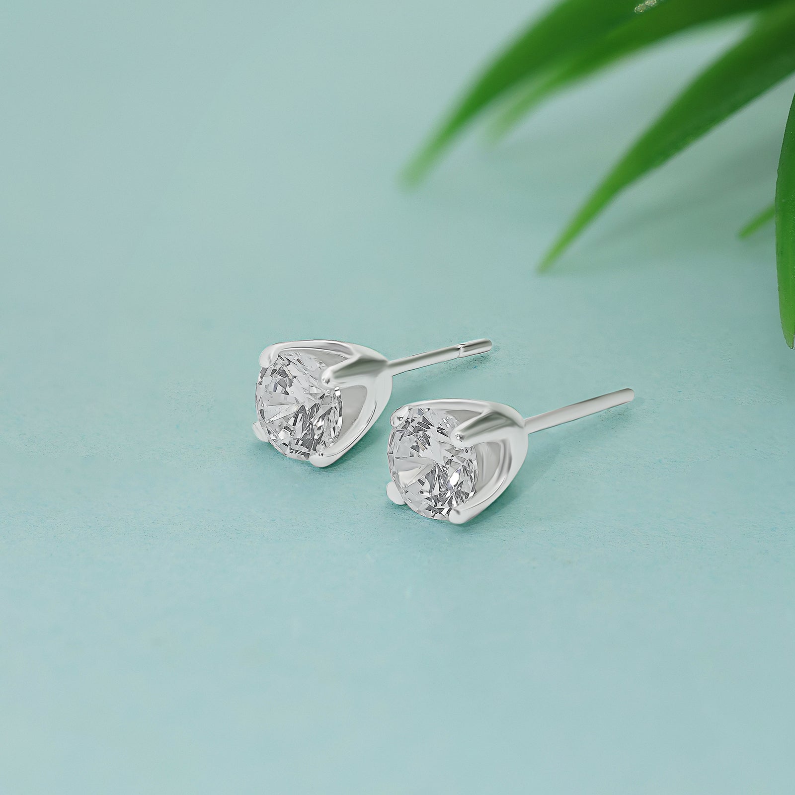 Round CZ Stud Earrings for Women – 925 Sterling Silver Rhodium Plated