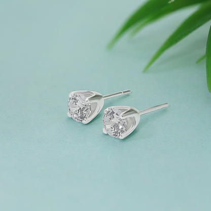 Round CZ Stud Earrings for Women – 925 Sterling Silver Rhodium Plated
