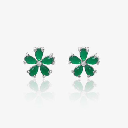 Floral Green Silver Stud Earrings