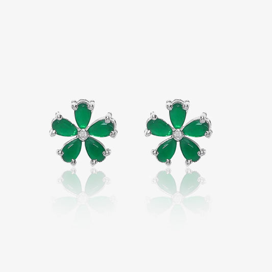 Floral Green Silver Stud Earrings