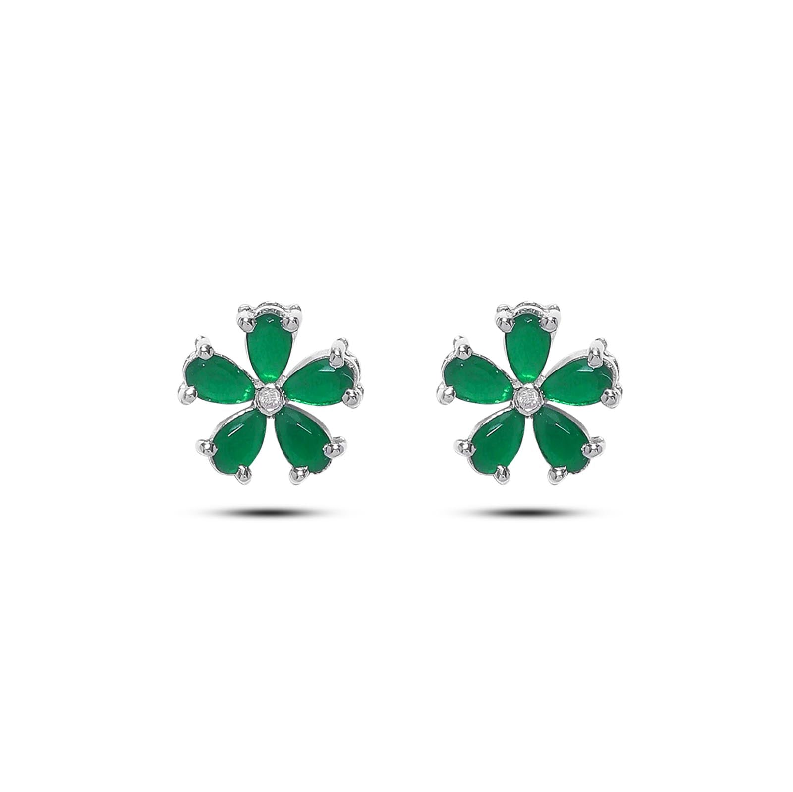 Floral Green Silver Stud Earrings - Tweov Jewels