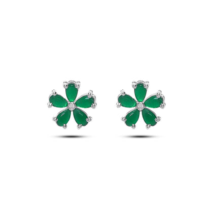 Floral Green Silver Stud Earrings - Tweov Jewels