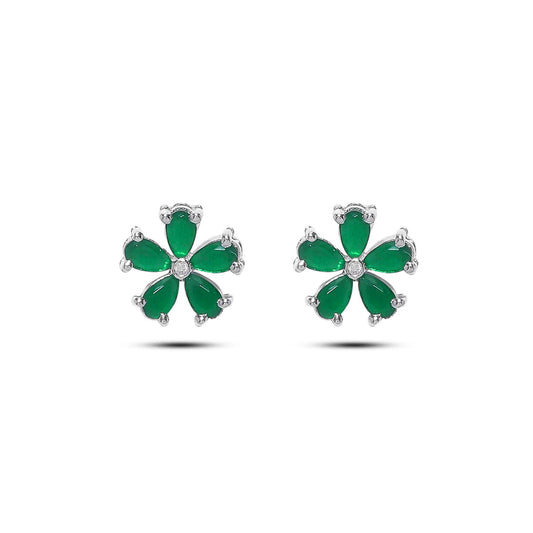 Floral Green Silver Stud Earrings - Tweov Jewels