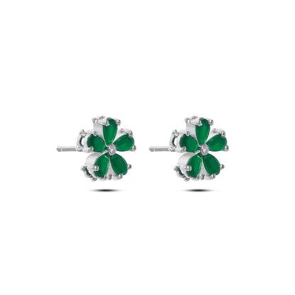 Floral Green Silver Stud Earrings - Tweov Jewels