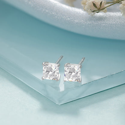 Princess Cut Stud Earrings for Women – 925 Sterling Silver Rhodium Plated