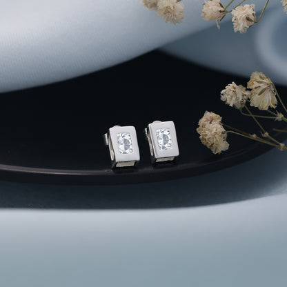 CZ Frame Stud Earrings for Women – 925 Sterling Silver Rhodium Plated