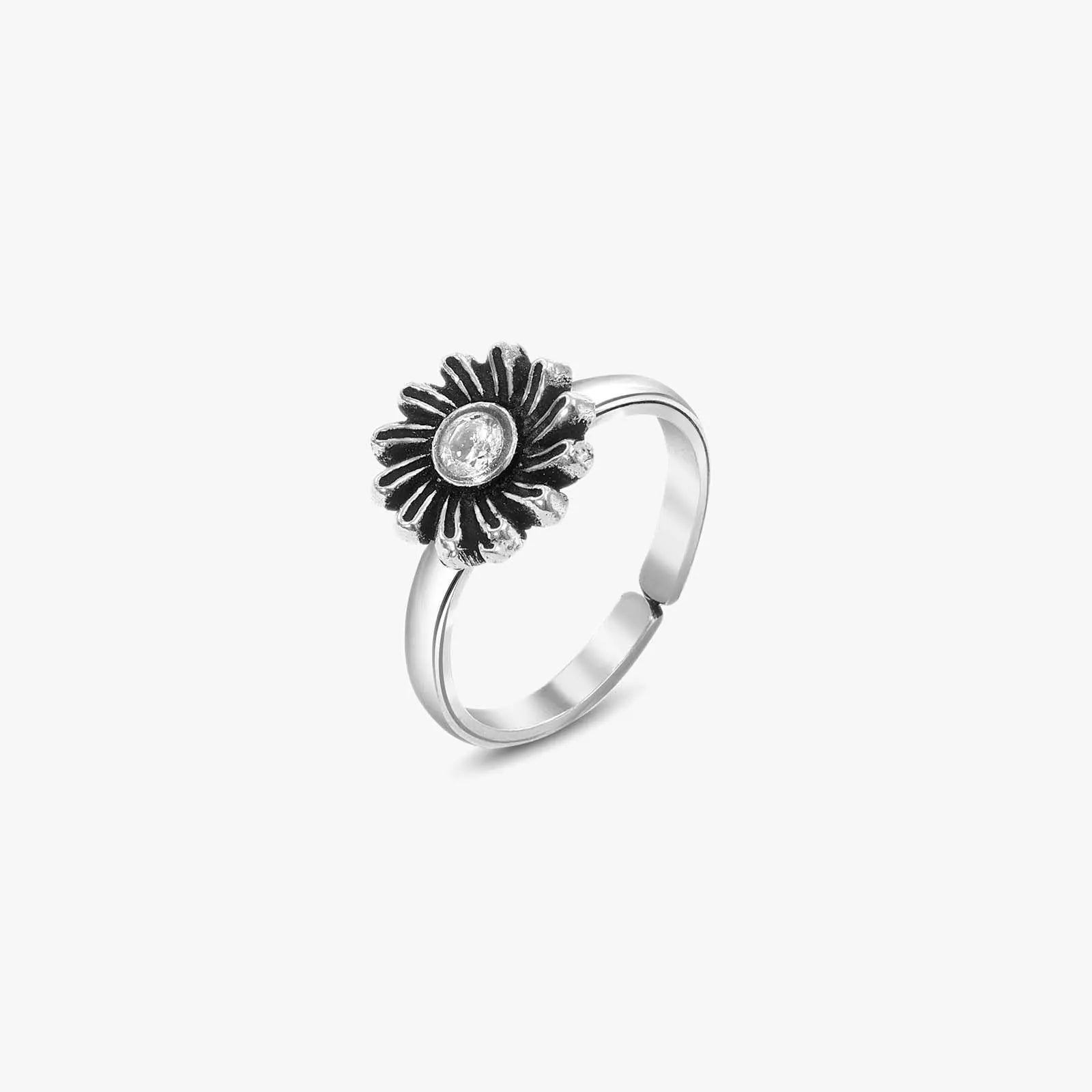 Oxidised Daisy CZ Toe Ring Set For Women – 925 Sterling Silver