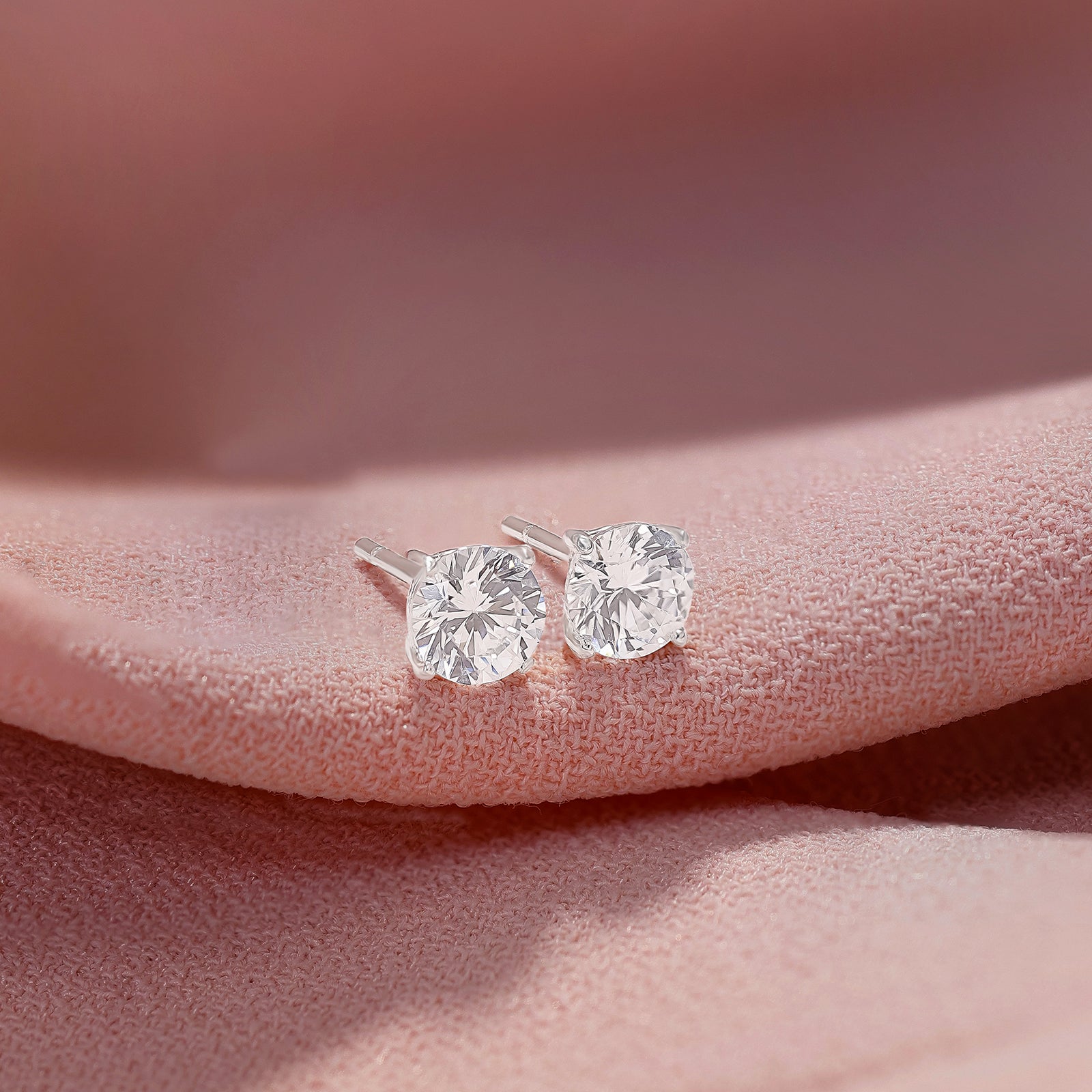 White Round CZ Earrings For Women – 925 Sterling Silver Rhodium Plated