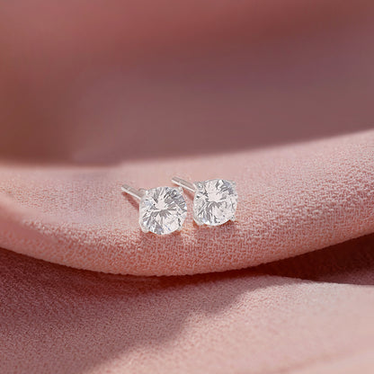 White Round CZ Earrings For Women – 925 Sterling Silver Rhodium Plated