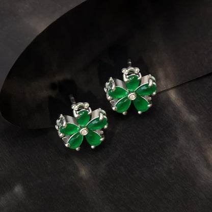 Floral Green Silver Stud Earrings - Tweov Jewels