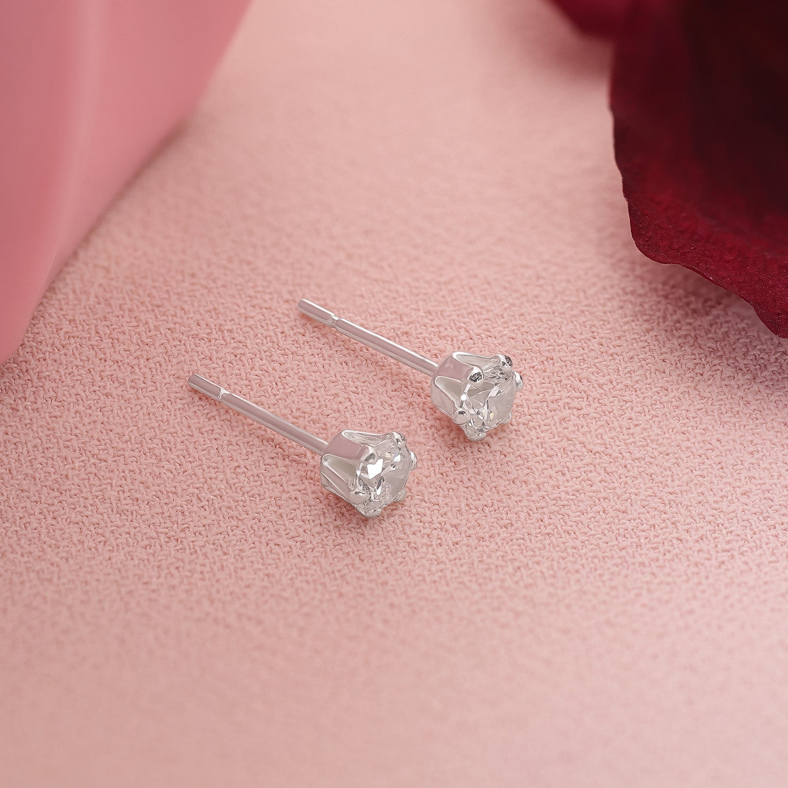 CZ Solitaire Stud Earrings For Girls – 925 Sterling Silver Rhodium Plated