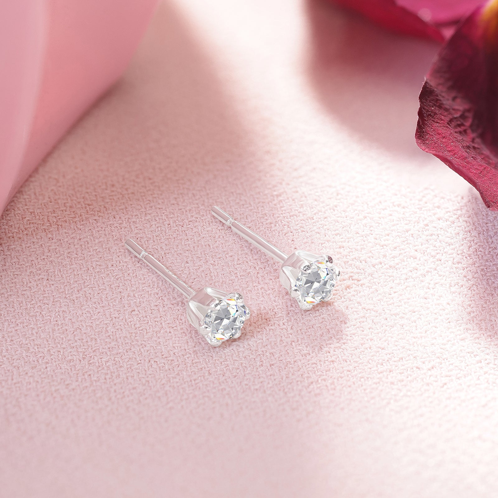 CZ Solitaire Stud Earrings For Girls – 925 Sterling Silver Rhodium Plated