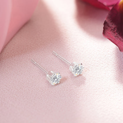 CZ Solitaire Stud Earrings For Girls – 925 Sterling Silver Rhodium Plated