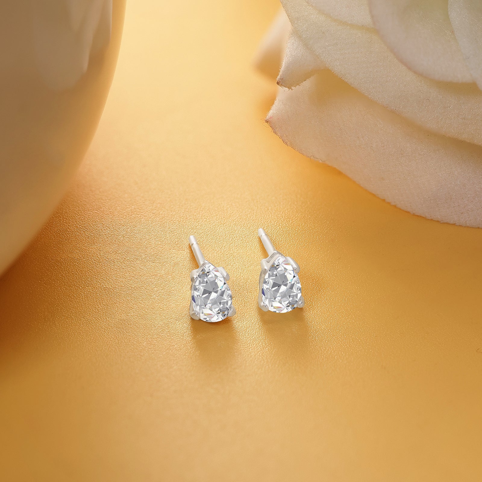 Pear Stud Earrings For Women – 925 Sterling Silver Rhodium Plated