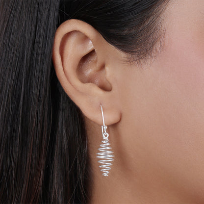 Long Silver Spiral Drop Earrings
