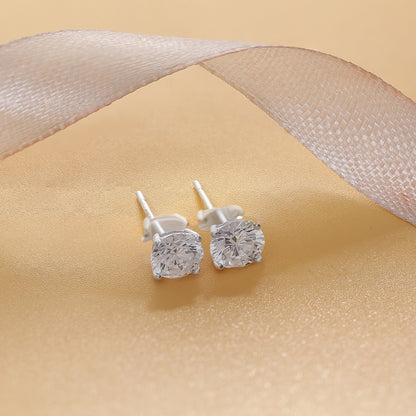 Cubic Zirconia Round Stud Earrings for Women – 925 Sterling Silver Rhodium Plated