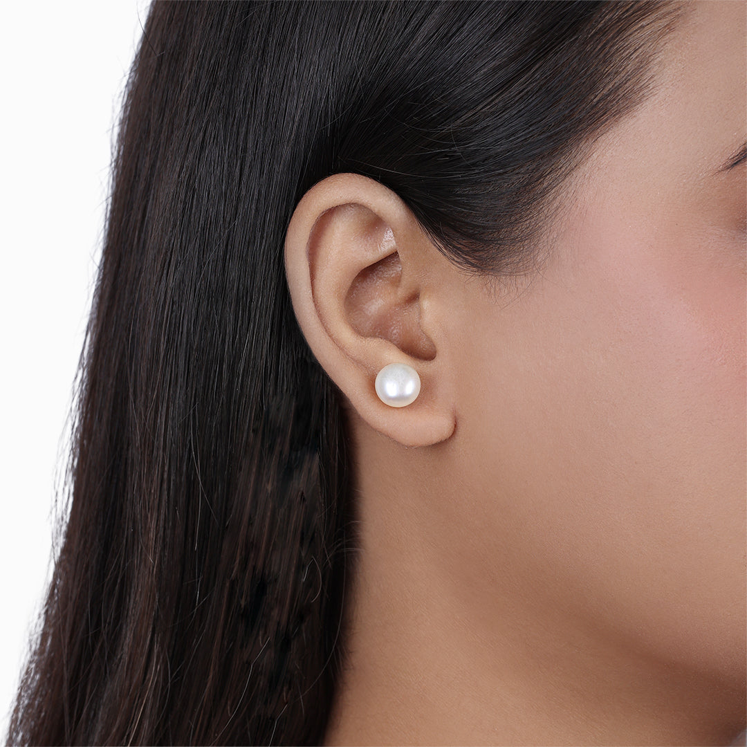 Pure Silver Studs - Snowy White Pearl - Tweov Jewels