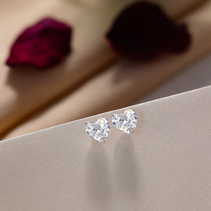 Heart Cut Crystal Stud Earrings for Women – 925 Sterling Silver Rhodium Plated
