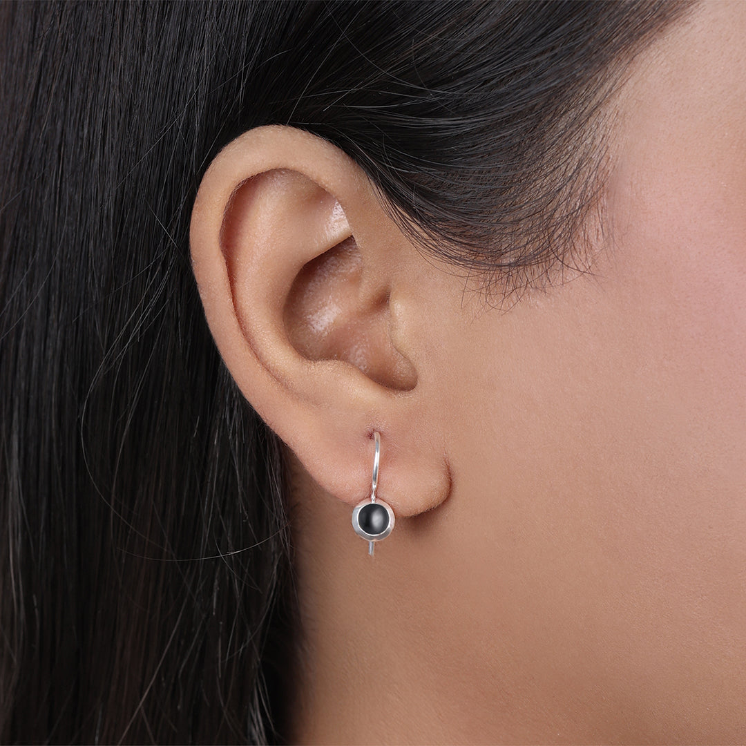 Minimal Black Silver Drop Dangle Earrings - Tweov Jewels