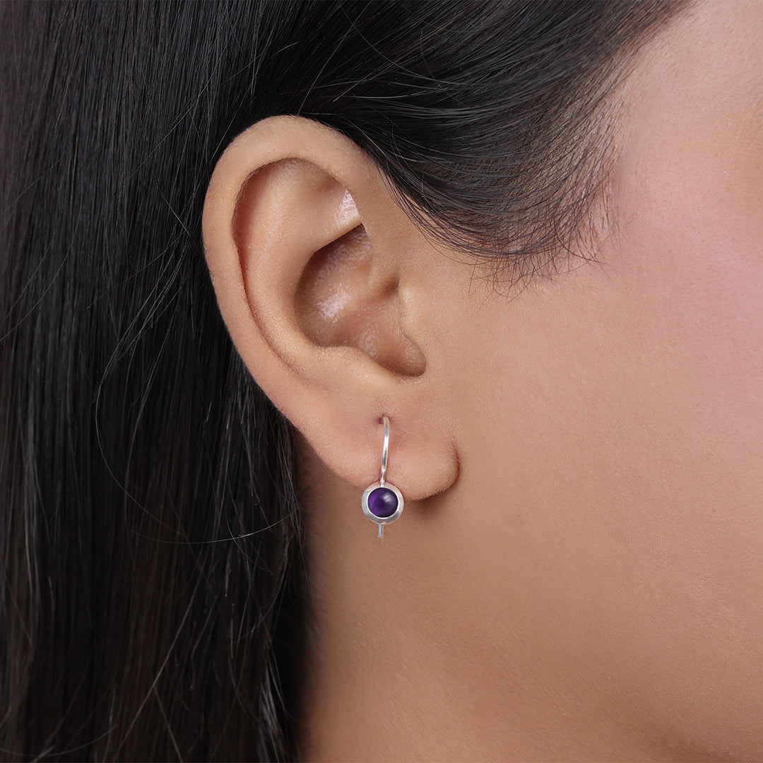 Pure Silver Earrings - Amethyst Adorned Mini Drop - Tweov Jewels