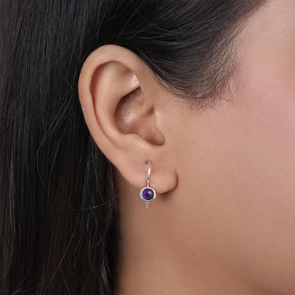 Pure Silver Earrings - Amethyst Adorned Mini Drop - Tweov Jewels