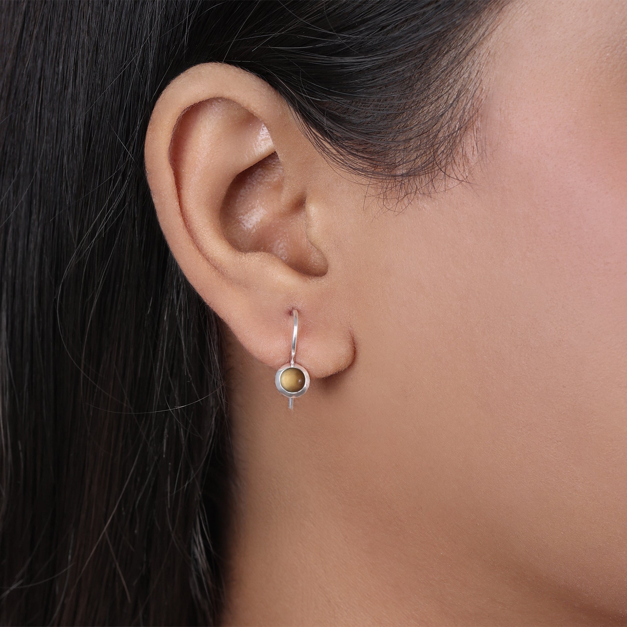 Pure Silver Earrings - Garnished With Tiger-Eye Stone