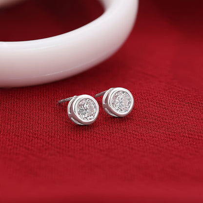 CZ Bezel Stud Earrings For Women – 925 Sterling Silver Rhodium Plated