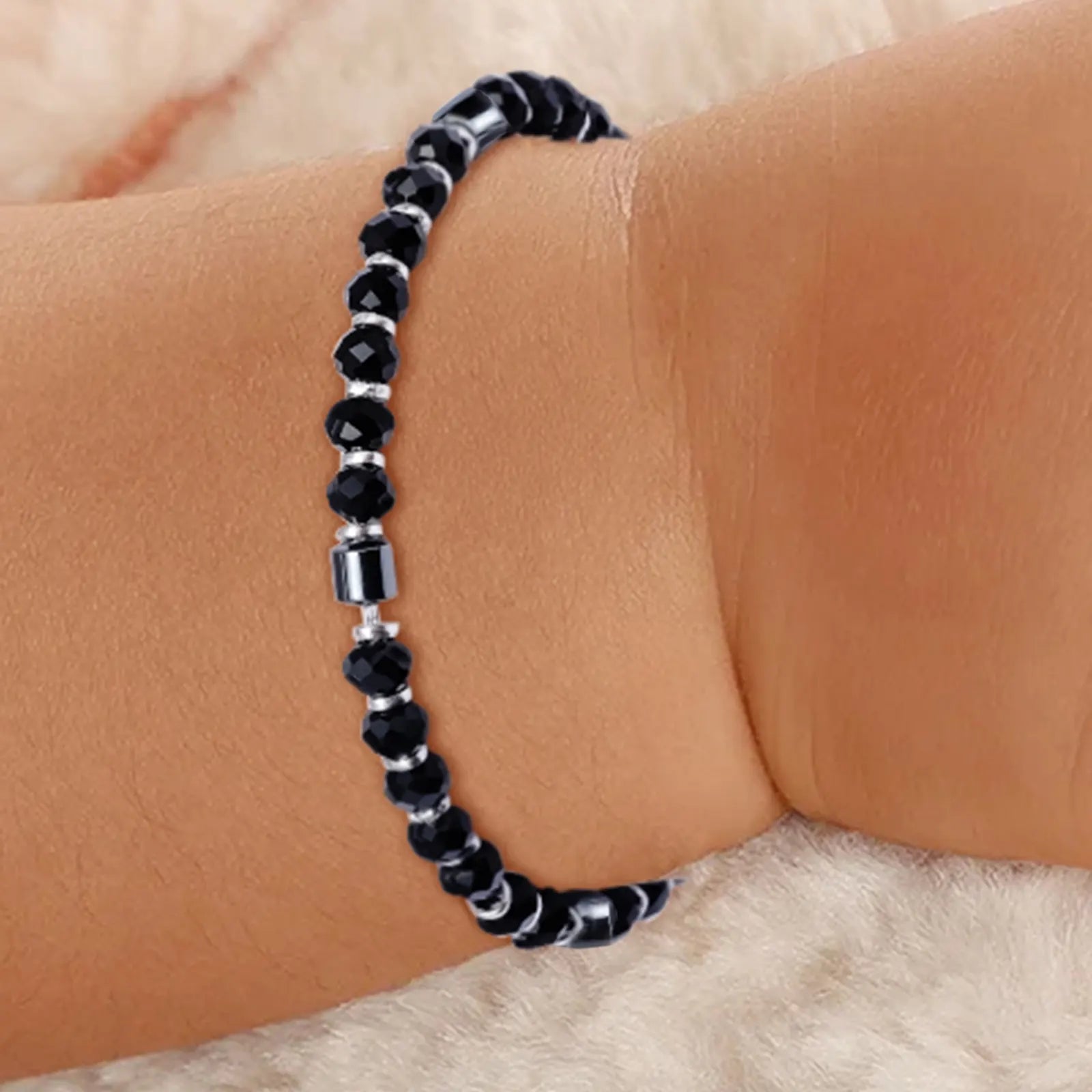 Silver Black Bead Bracelet for Kids - Tweov Jewels