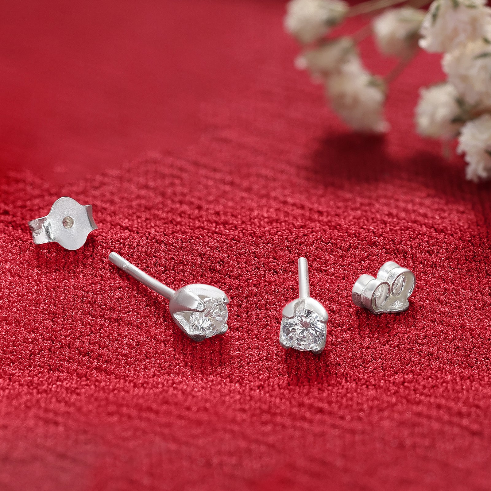 CZ Solitaire Stud Earrings For Girls – 925 Sterling Silver Rhodium Plated