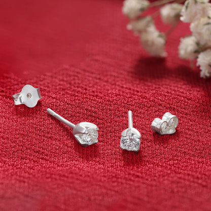 CZ Solitaire Stud Earrings For Girls – 925 Sterling Silver Rhodium Plated