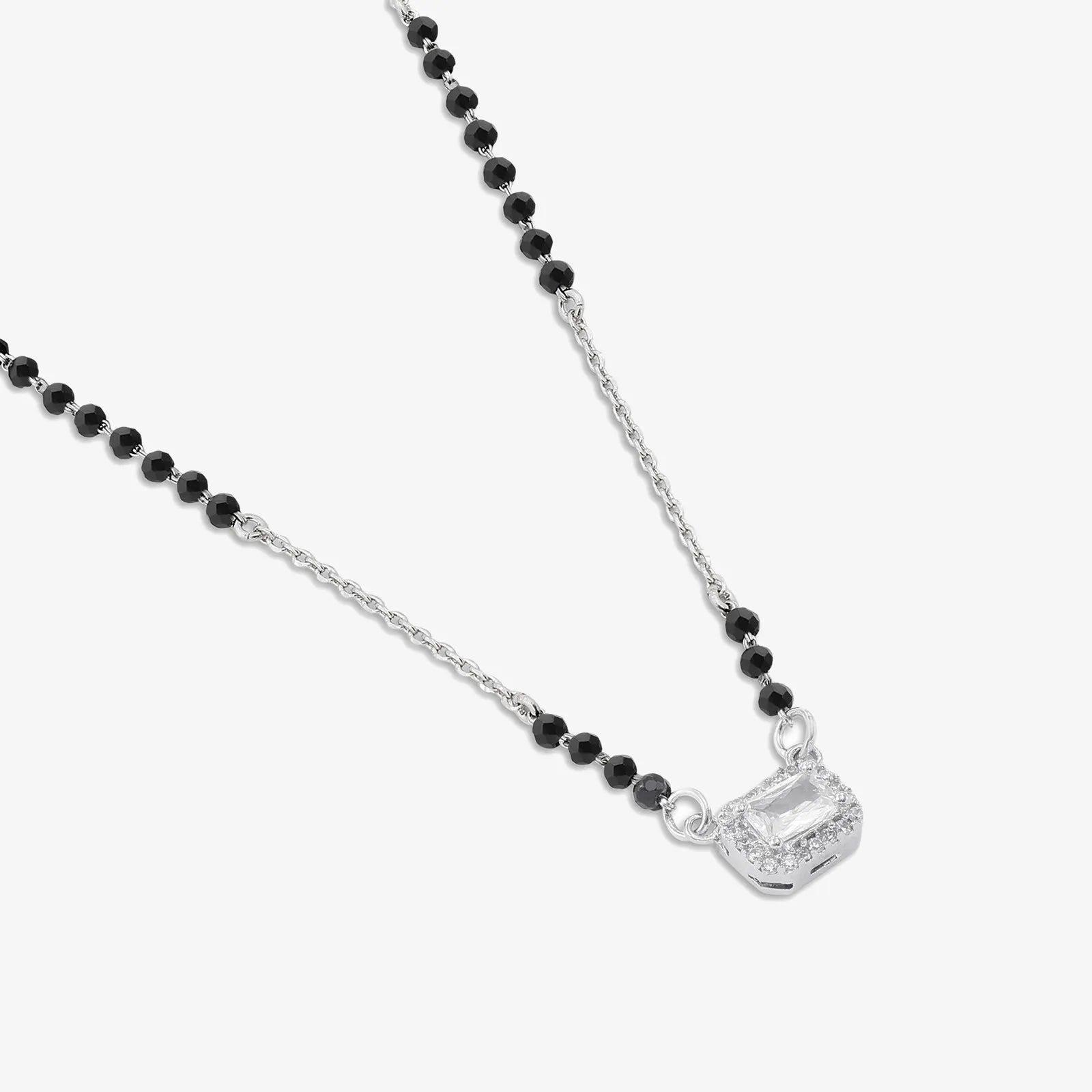 AD Studded Rectangle Silver Mangalsutra - Tweov Jewels