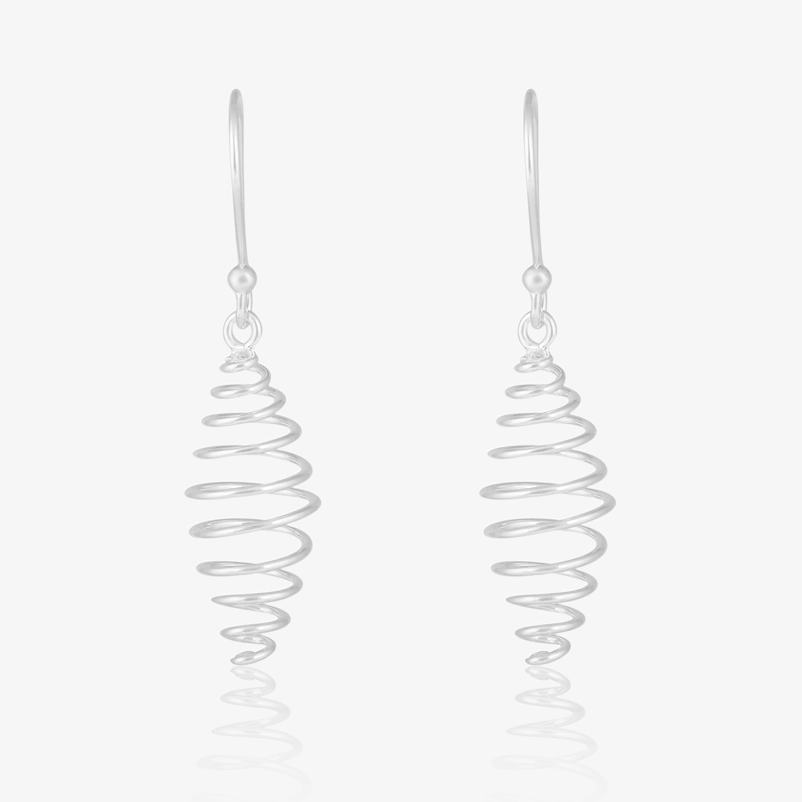 Long Silver Spiral Drop Earrings