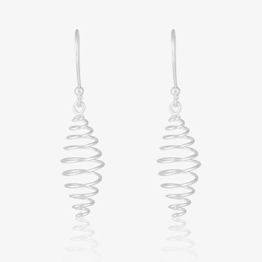 Long Silver Spiral Drop Earrings