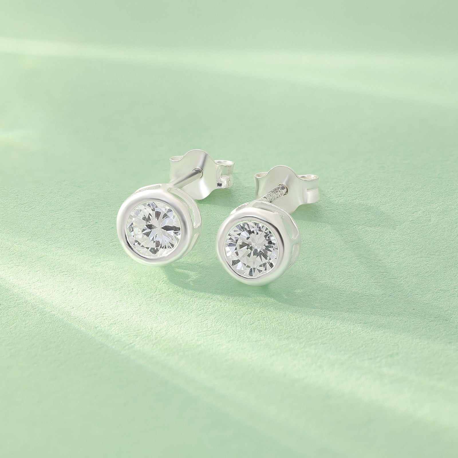 CZ Bezel Earrings For Women – 925 Sterling Silver Rhodium Plated