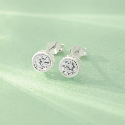CZ Bezel Earrings For Women – 925 Sterling Silver Rhodium Plated