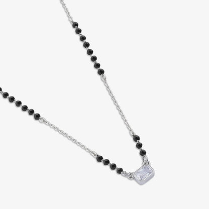 AD Studded Rectangle Solitaire Silver Mangalsutra - Tweov Jewels