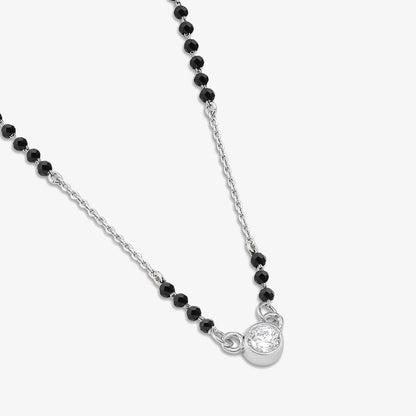 AD Studded Round Solitaire Silver Mangalsutra - Tweov Jewels