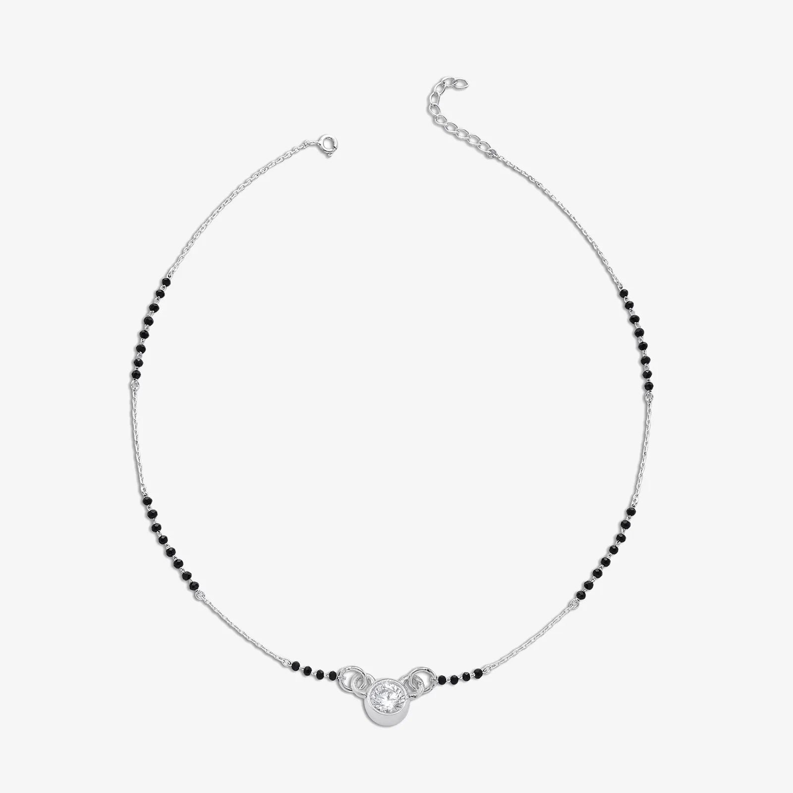 AD Studded Round Solitaire Silver Mangalsutra - Tweov Jewels