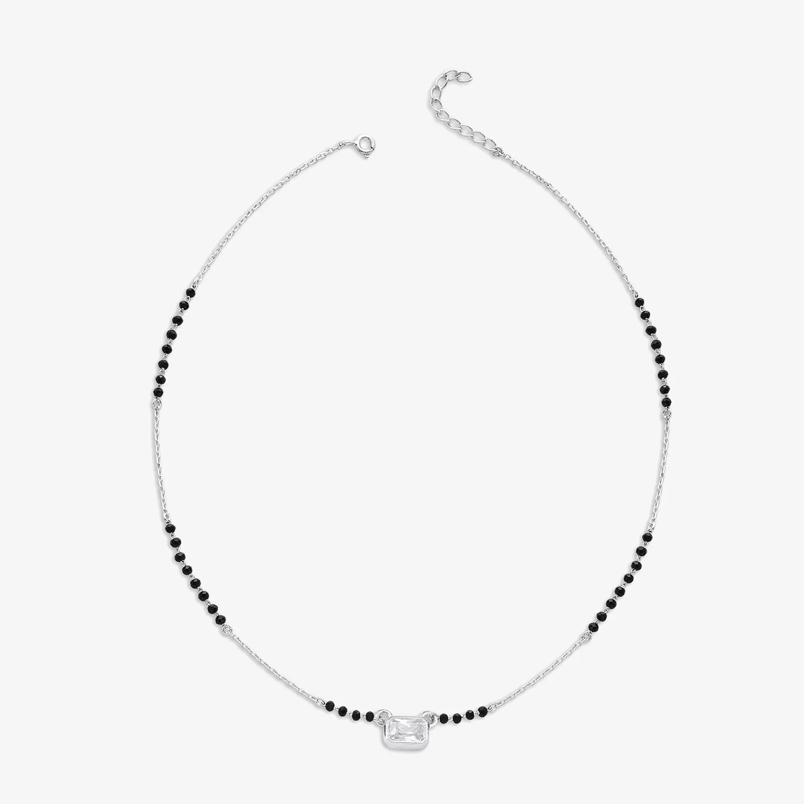 AD Studded Rectangle Solitaire Silver Mangalsutra - Tweov Jewels