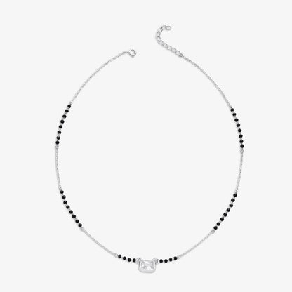 AD Studded Rectangle Solitaire Silver Mangalsutra - Tweov Jewels