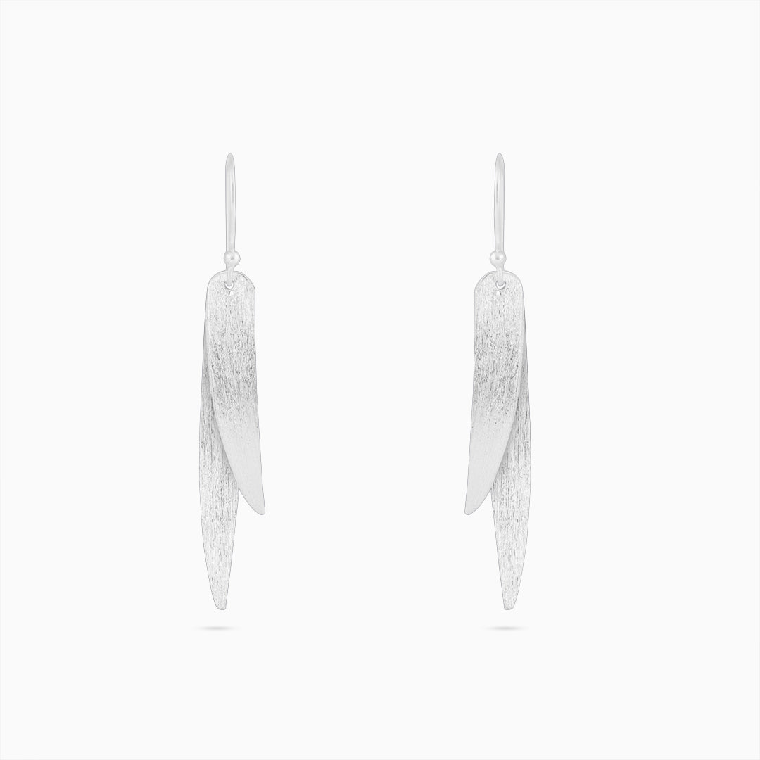 Pure Silver Earring - Long Feather Shaped Sleek - Tweov Jewels
