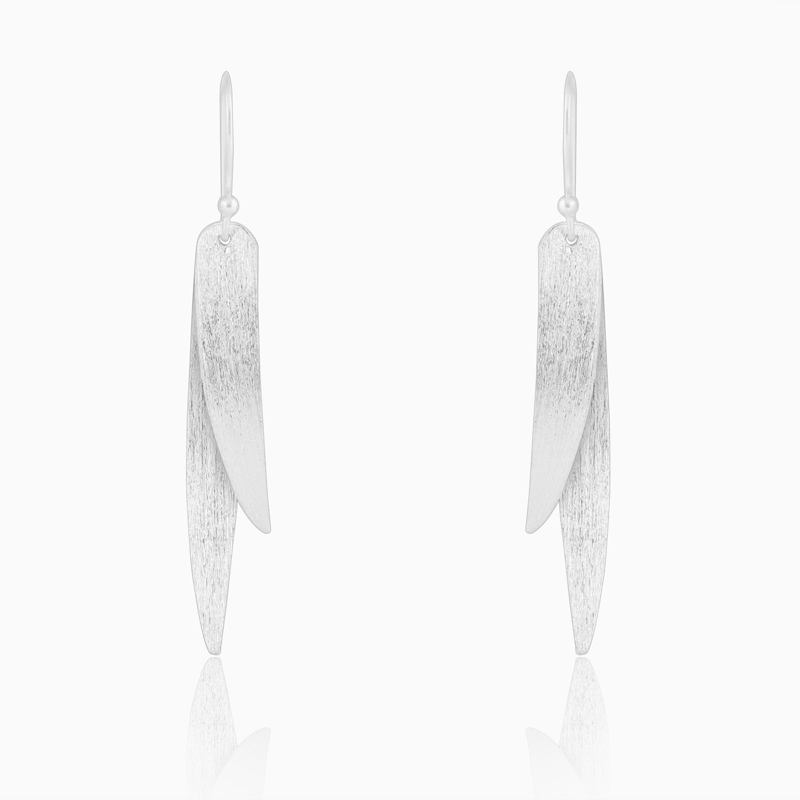 Long Feather Shaped Silver Earrings