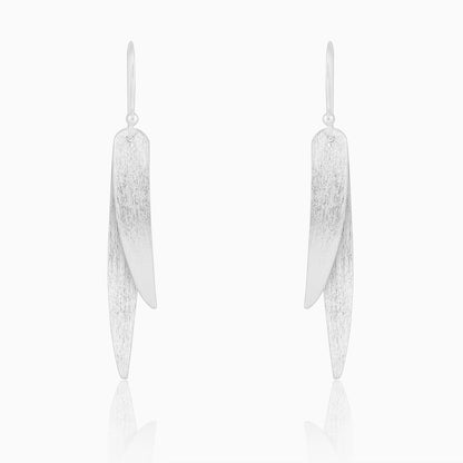 Long Feather Shaped Silver Earrings