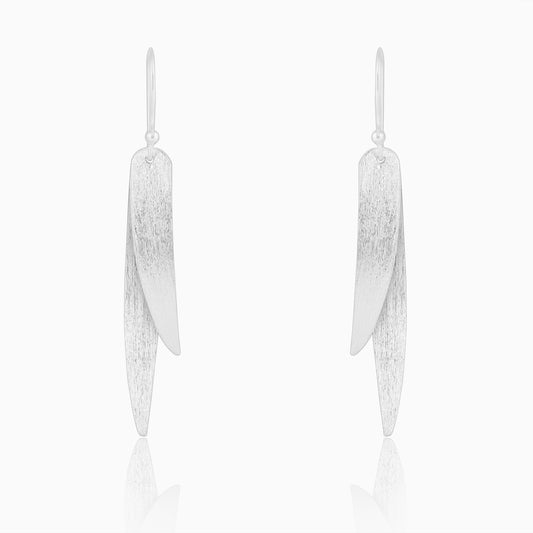 Long Feather Shaped Silver Earrings