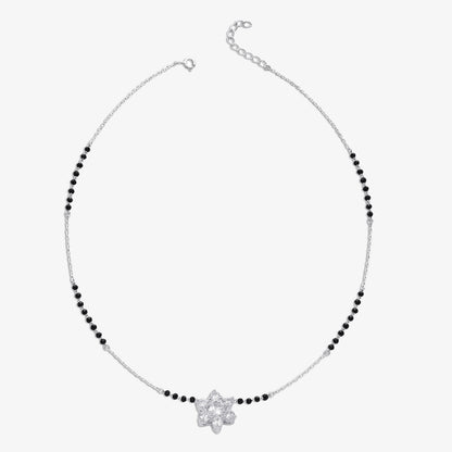 Black Crystal Beaded Floral Design Silver Mangalsutra - Tweov Jewels
