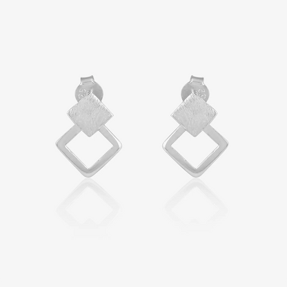 Textured Square Silver Stud Earrings