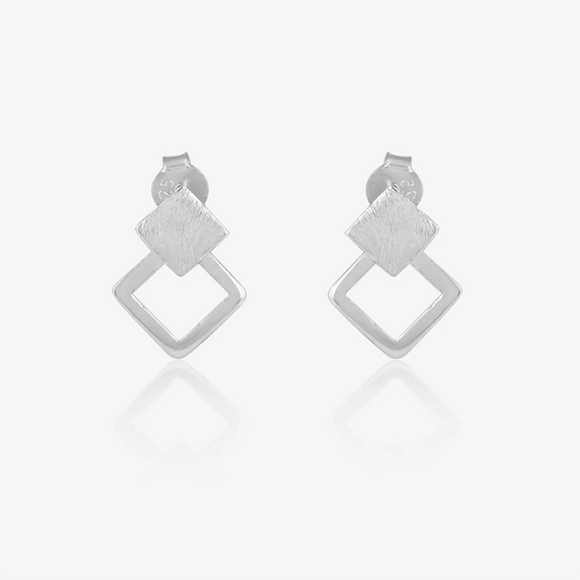 Textured Square Silver Stud Earrings